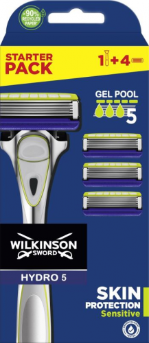 Holiaci strojček Wilkinson Hydro 5 Protection Sensitive Clampack - holiaci strojček + 4 náhradné hlavice